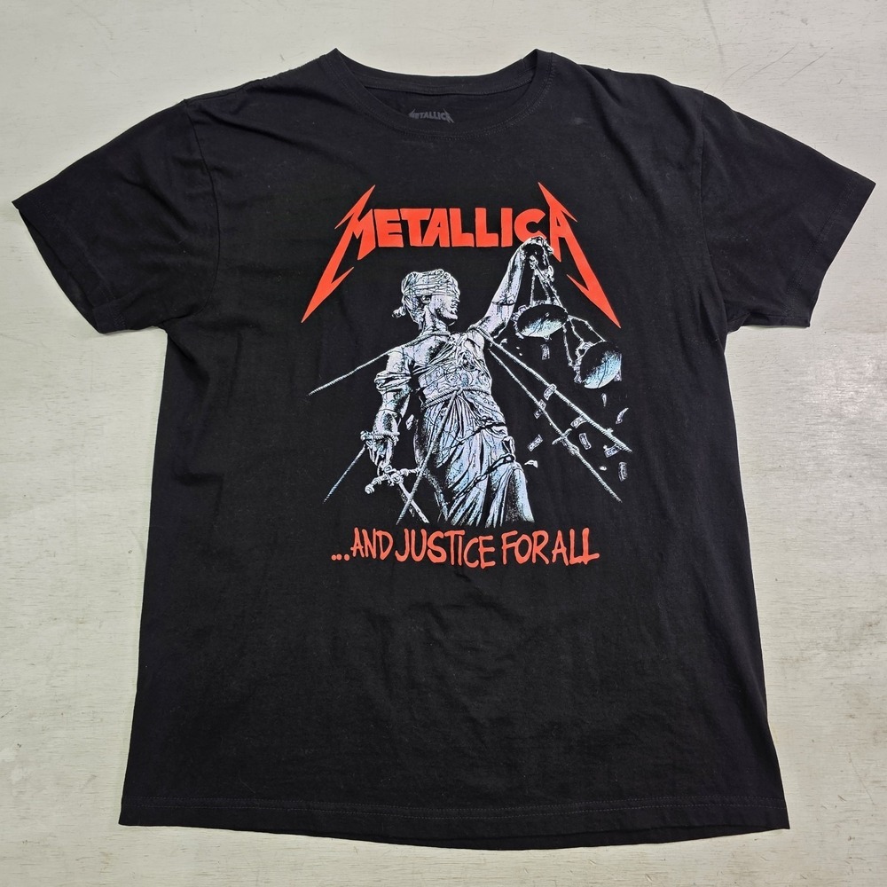 2023 Official Metallica And Justice For All Black Graphic T-Shirt Men's Ez L EUC